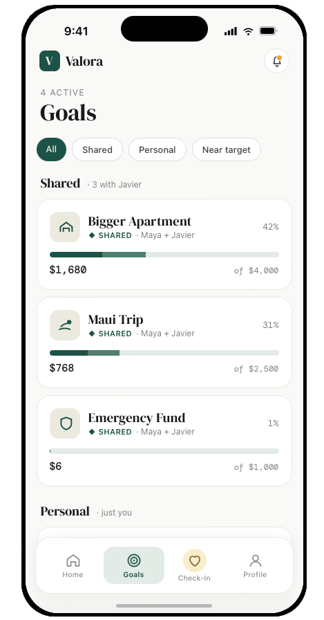 Hi-fi — Active Goals screen